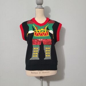 Merry Christmas Soldier Ugly‎ Christmas Sweater Vest Knit V Neck Small